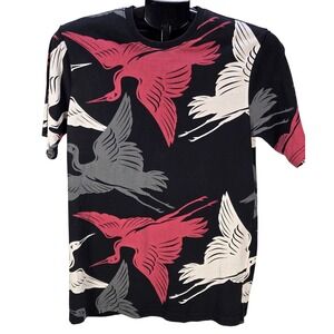 Women's Difference of‎ Opinion XS T-Shirt Black Red Crane Bird Graphic Print